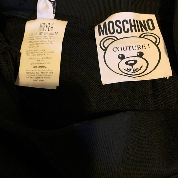 Moschino -back pocket Black Bear Logo Patch-front zip quilt sides-Joggers-38 - Picture 7 of 8